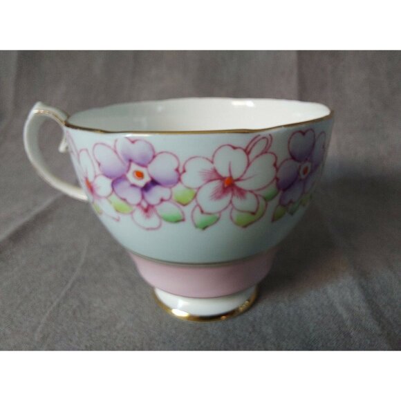 Gladstone Bone China Cup & Saucer Primrose 5863 Pink Purple Floral Gold Trim - Picture 7 of 10